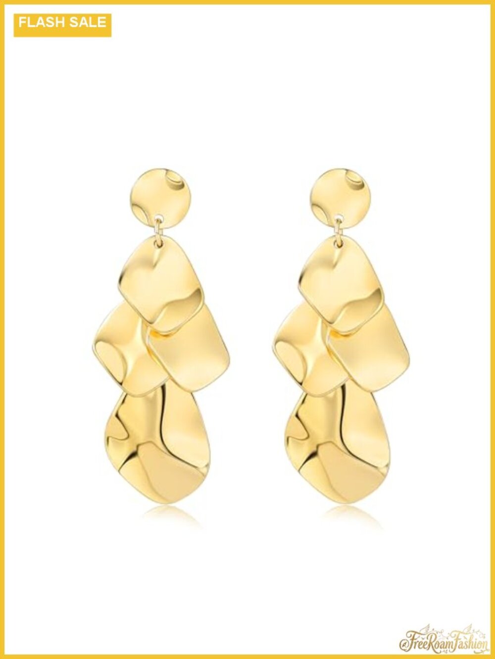 18K Gold Plated Copper Chunky Chandelier Drop Dangle Earrings Women